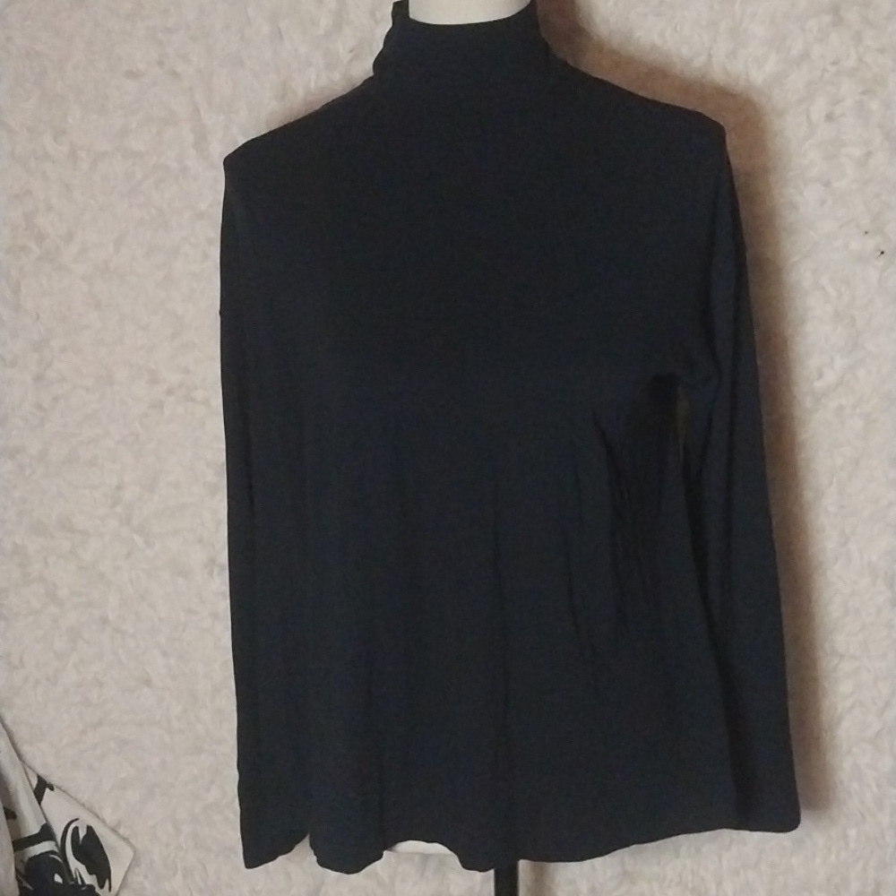 J Jill Wearever Jersey Knit Mock Neck Long Sleeve Top Size L Navy Blue Stretch